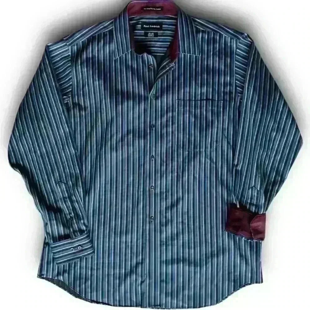 Non iron 100% cotton Striped Dress Shirt 16.5 Multicolor‎ Long Sleeve Casual EUC